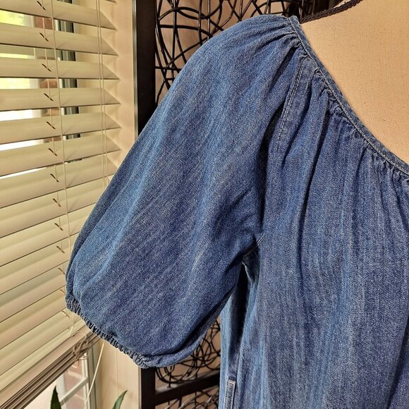 Free Assembly Size Small Denim Dress Short Sleeve V-Neck Medium Blue EUC - Picture 6 of 13